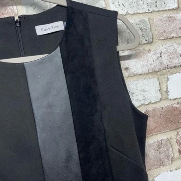 Calvin Klein Black Faux Leather Suede Cocktail Dress - Picture 1 of 6